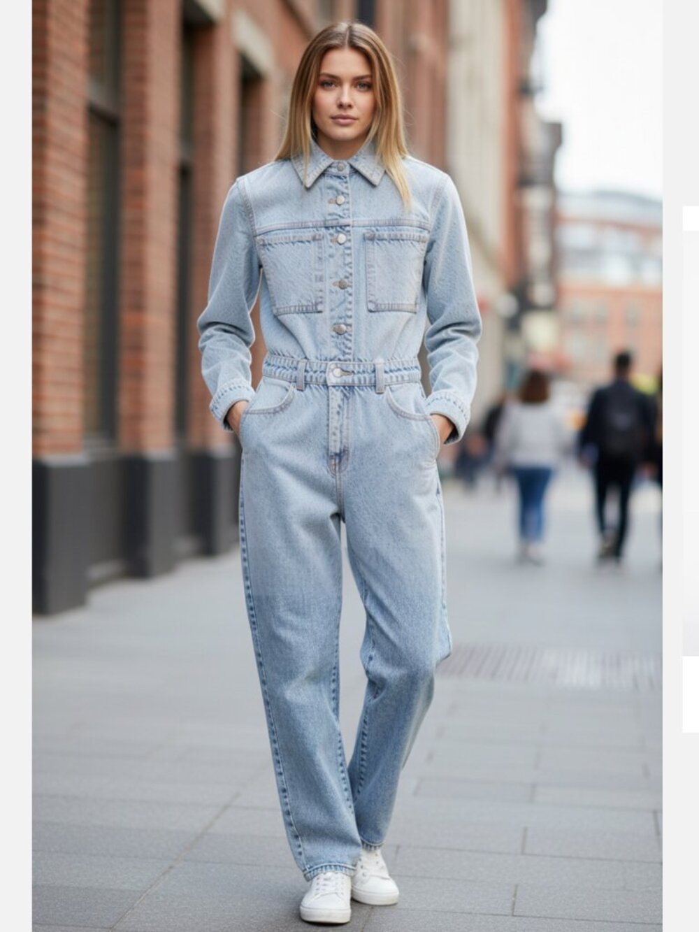 NWT ZARA Light Wash Denim Jumpsuit Boiler Long Sleeve Button Front S 0108/236 S